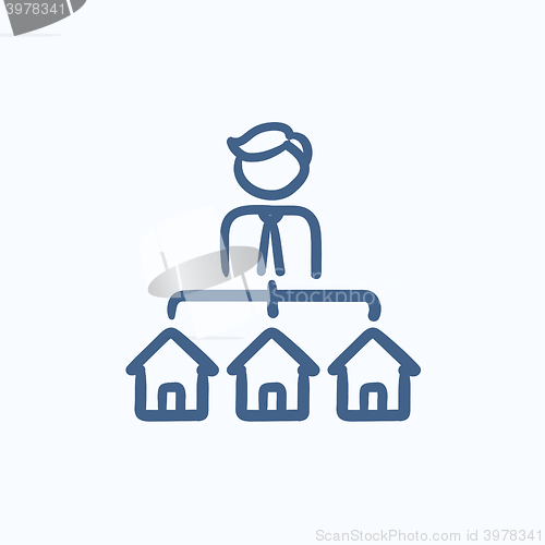 Image of Real estate agent with three houses sketch icon.