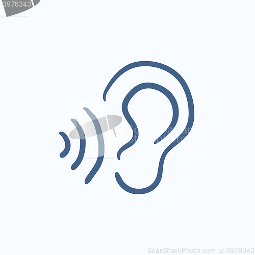 Image of Ear and sound waves sketch icon.