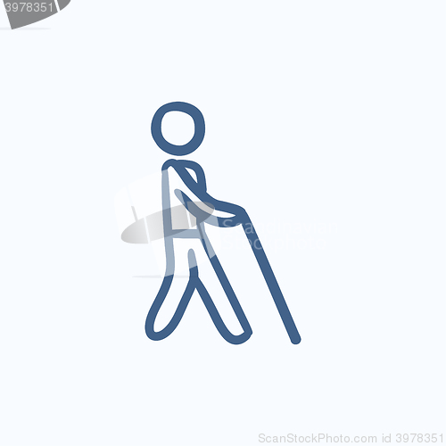 Image of Blind man with stick sketch icon.