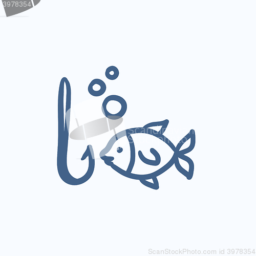 Image of Fish with hook sketch icon.