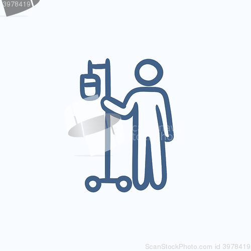 Image of Patient with intravenous dropper sketch icon.