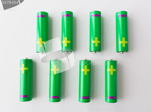 Image of close up of green alkaline batteries