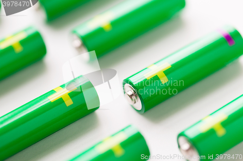 Image of close up of green alkaline batteries