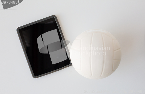 Image of close up of volleyball ball and tablet pc computer