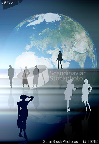 Image of Earth background and active people shilouettes
