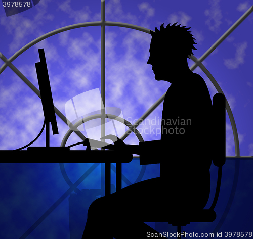 Image of Man Online Shows Web Site And Adult