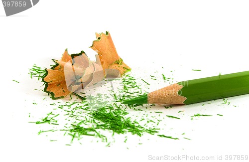 Image of green pencil and sawdust