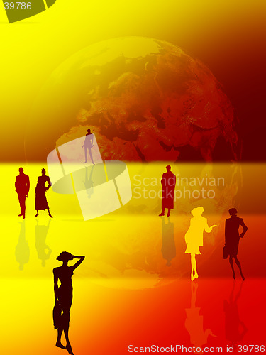 Image of Earth background and active people shilouettes