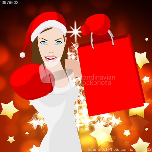 Image of Christmas Shopping Woman Means Retail Sales And Festive
