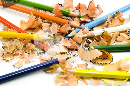 Image of coloured pencils and sawdust