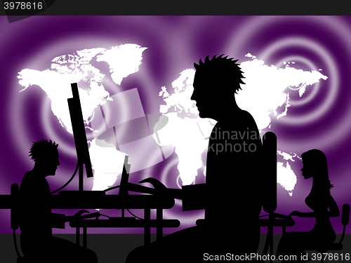 Image of Man Using Internet Indicates Web Site And Pc