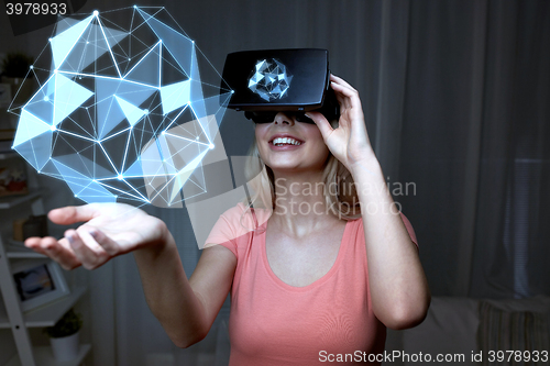 Image of woman in virtual reality headset or 3d glasses