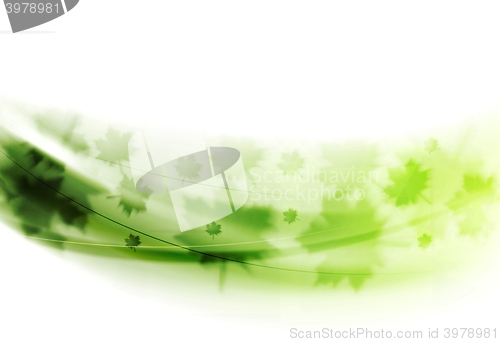 Image of Abstract green blurred waves with summer leaves