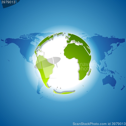 Image of Earth Day background with green globe and map