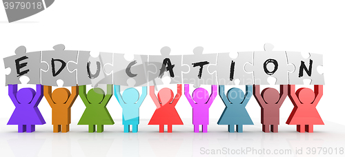 Image of Nine people hold puzzle with education word