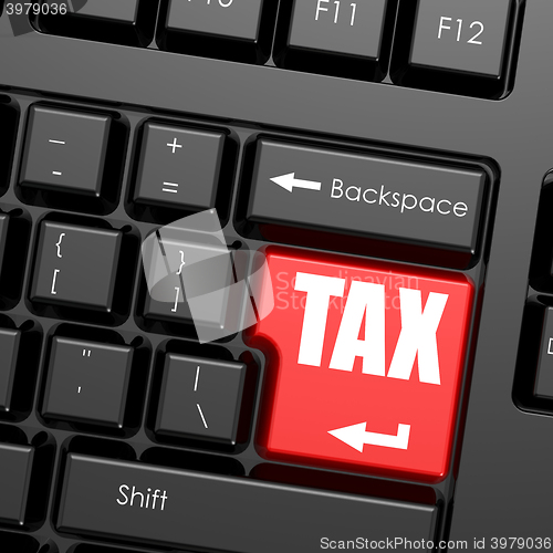 Image of Red enter button on computer keyboard, tax word