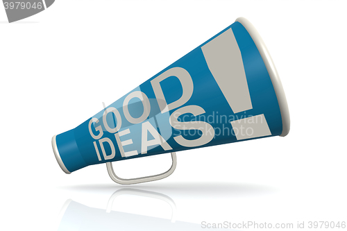 Image of Blue megaphone with good ideas word