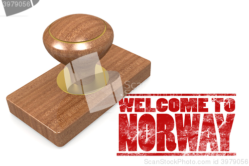 Image of Red rubber stamp with welcome to Norway