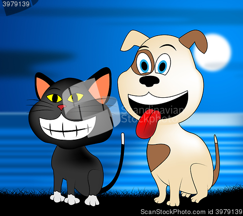 Image of Happy Pets Represents Domestic Dog And Cat