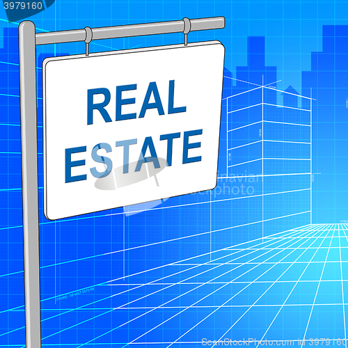 Image of Real Estate Sign Represents For Sale And Buildings
