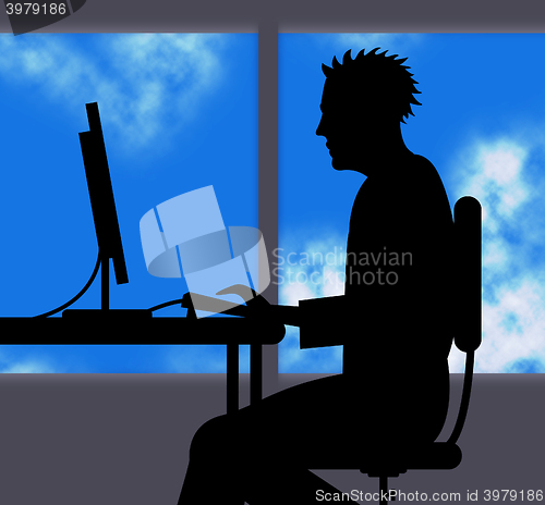 Image of Man Working Online Indicates Web Site And Computer