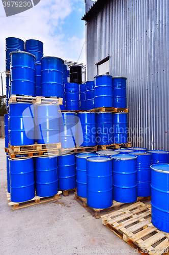 Image of Blue metal fuel tanks of oil stored at the production site