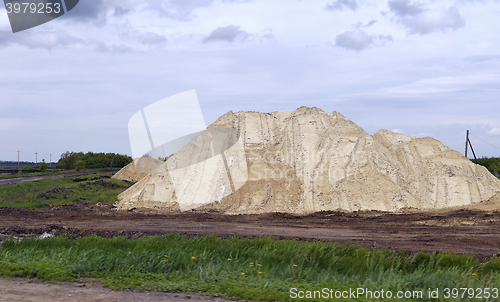 Image of  Yellow excavator working digging in sand quarry