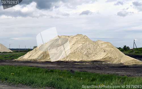 Image of  Yellow excavator working digging in sand quarry