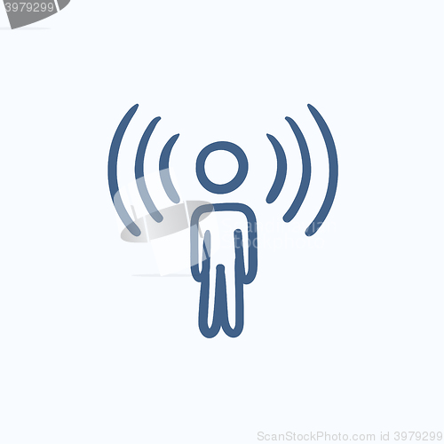 Image of Man with soundwaves sketch icon.