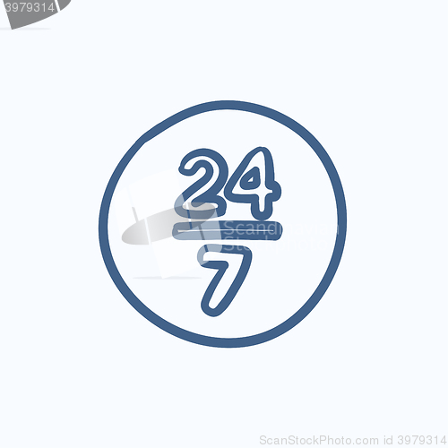 Image of Open 24 hours and 7 days in wheek sketch icon.