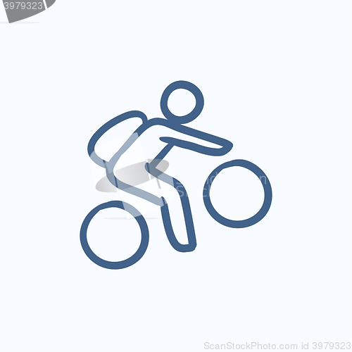 Image of Man riding bike sketch icon.