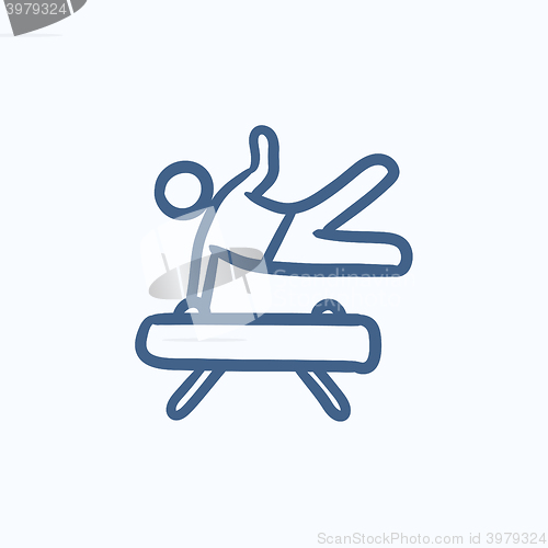 Image of Gymnast exercising on pommel horse sketch icon.