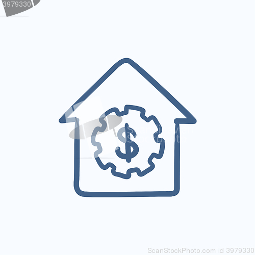 Image of House with dollar symbol sketch icon.