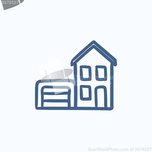 Image of House with garage sketch icon.