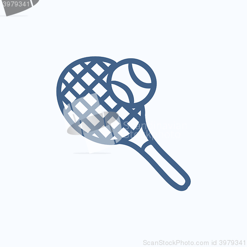 Image of Tennis racket and ball sketch icon.