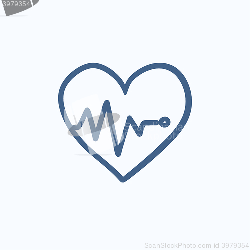 Image of Heart with cardiogram sketch icon.