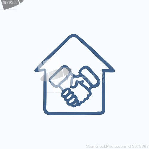 Image of Handshake and house sketch icon.