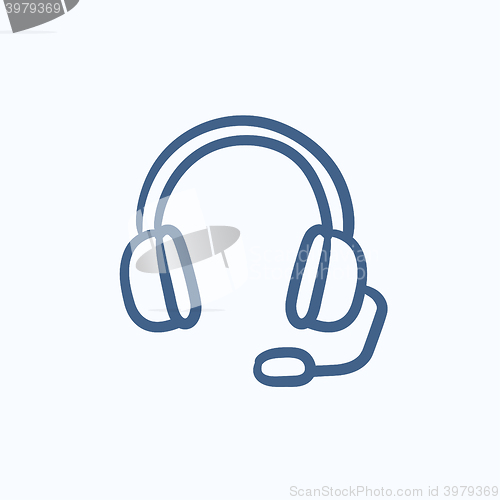 Image of Headphone with microphone sketch icon.