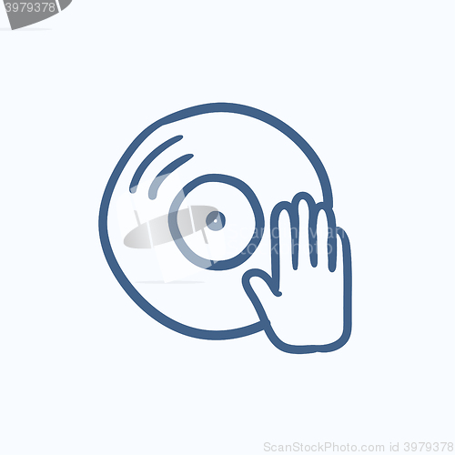 Image of Disc with dj hand sketch icon.