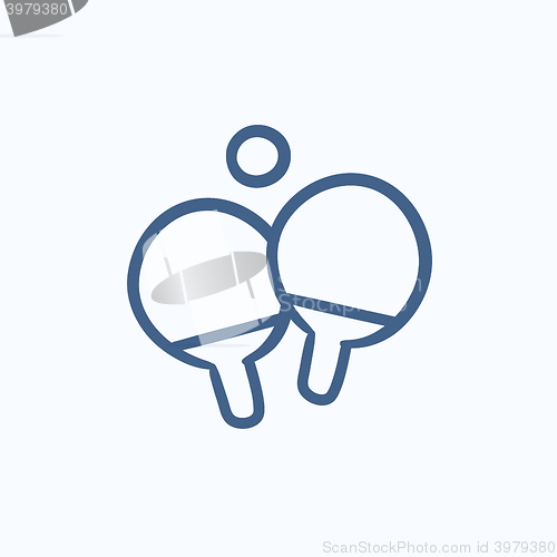 Image of Table tennis racket and ball sketch icon.