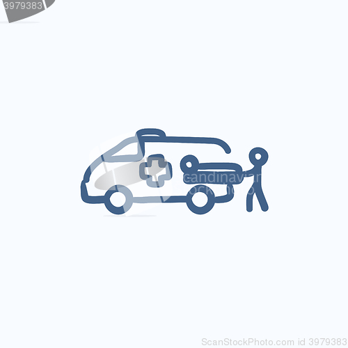 Image of Man with patient and ambulance car sketch icon