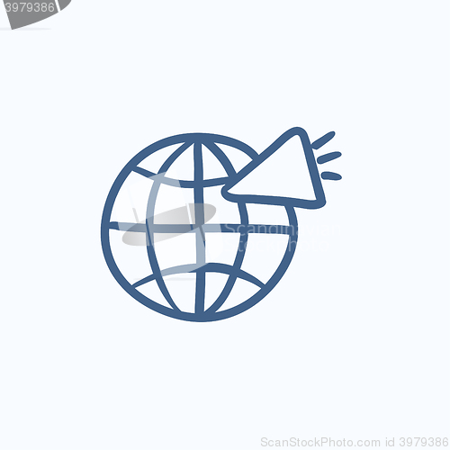 Image of Globe with loudspeaker sketch icon.