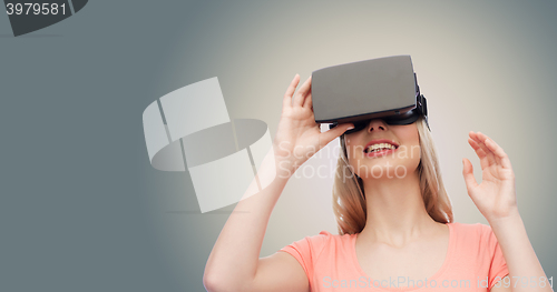 Image of woman in virtual reality headset or 3d glasses