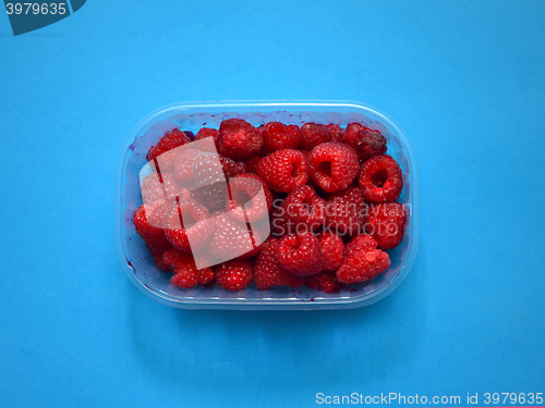 Image of Fresh raspberries in plastic box