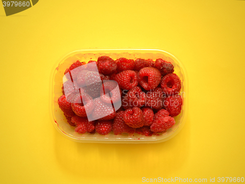 Image of Fresh raspberries in plastic box