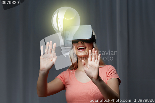 Image of woman in virtual reality headset or 3d glasses