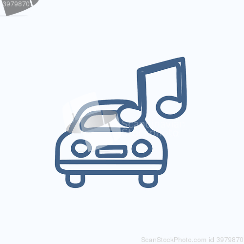 Image of Car with music note sketch icon.