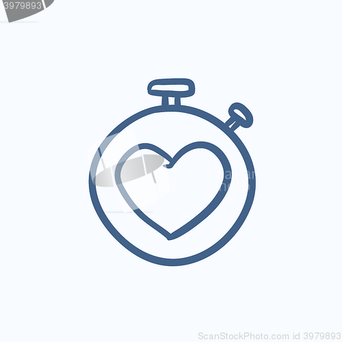 Image of Stopwatch with heart sign sketch icon.