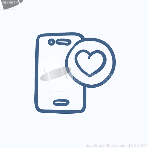 Image of Smartphone with heart sign sketch icon.