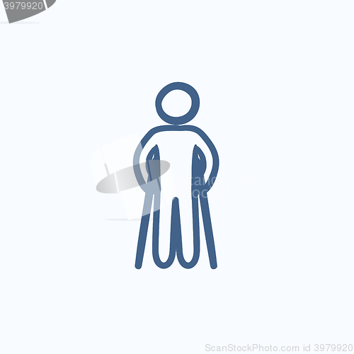 Image of Man with crutches sketch icon.